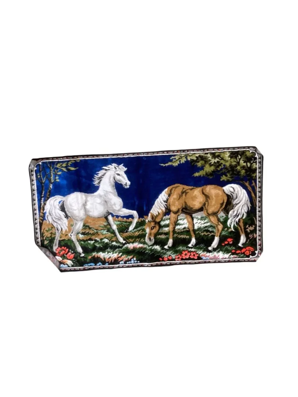 Vintage Italian Made Velvet Horse Tapestry Rug Or Wall Decor 38
